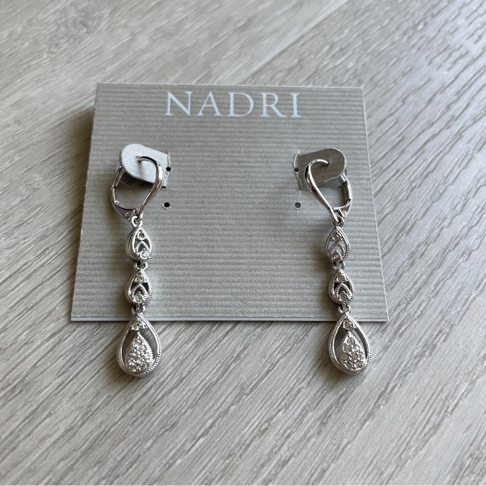 NEW Nadri Silver Crystal Linear Drop Earrings